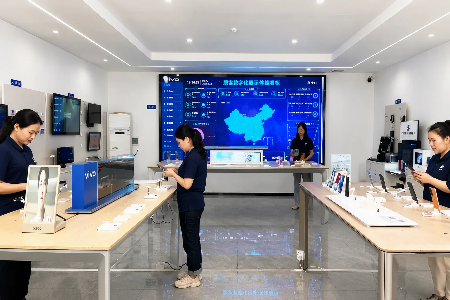 Open display counter in a new-retail electronics store