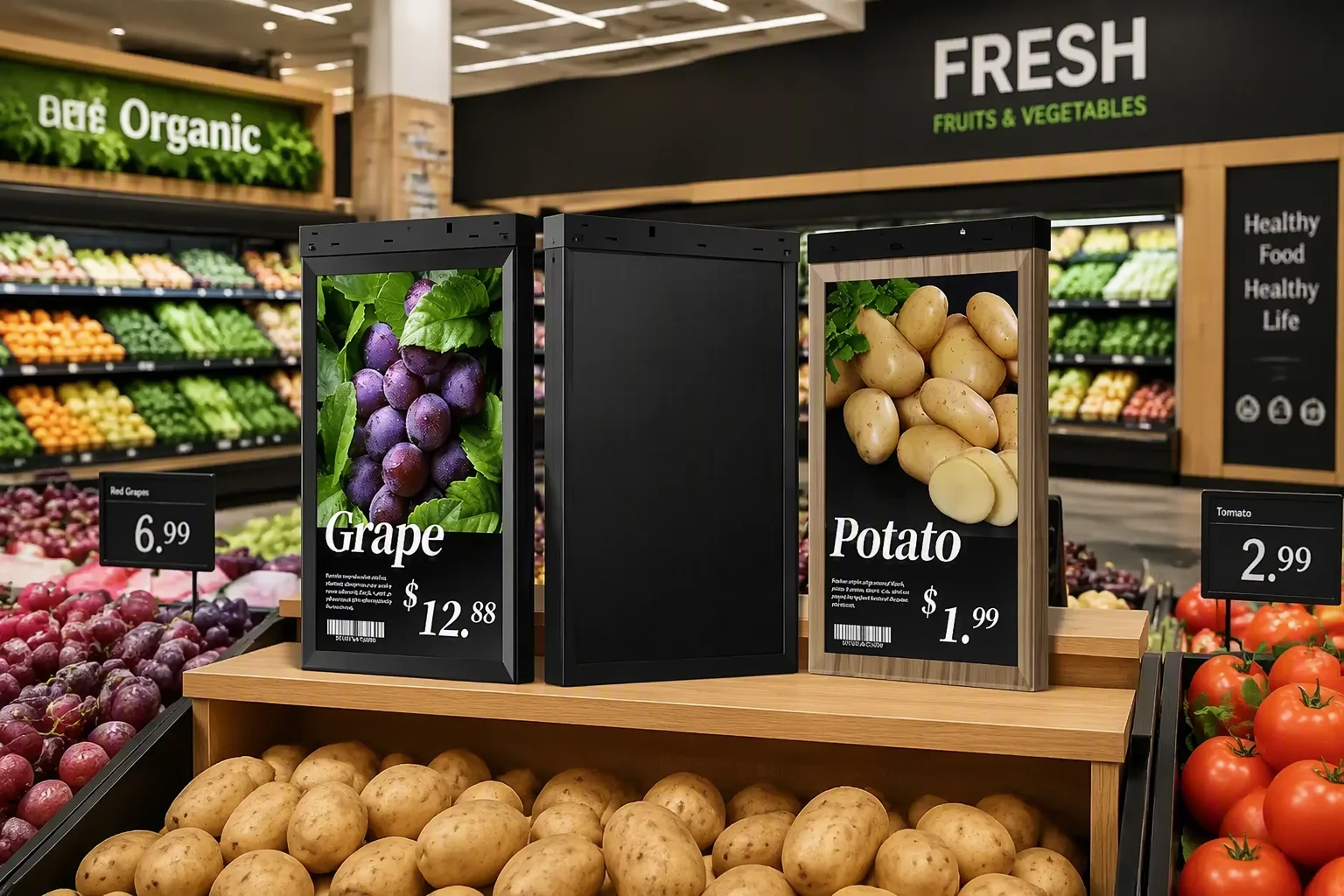 Electronic shelf labels mounted on retail shelves
